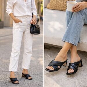 NWT Anine Bing Eve Padded Leather Criss Cross Sandals in Black Size 6